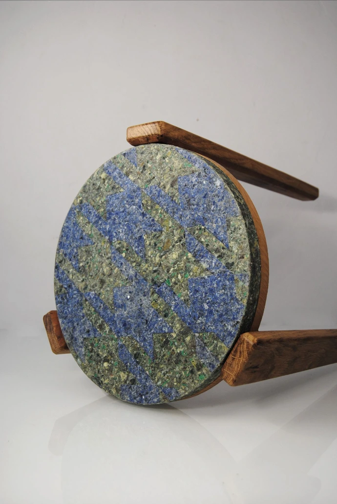 Tabouret tissu recycle artisanal sarthois